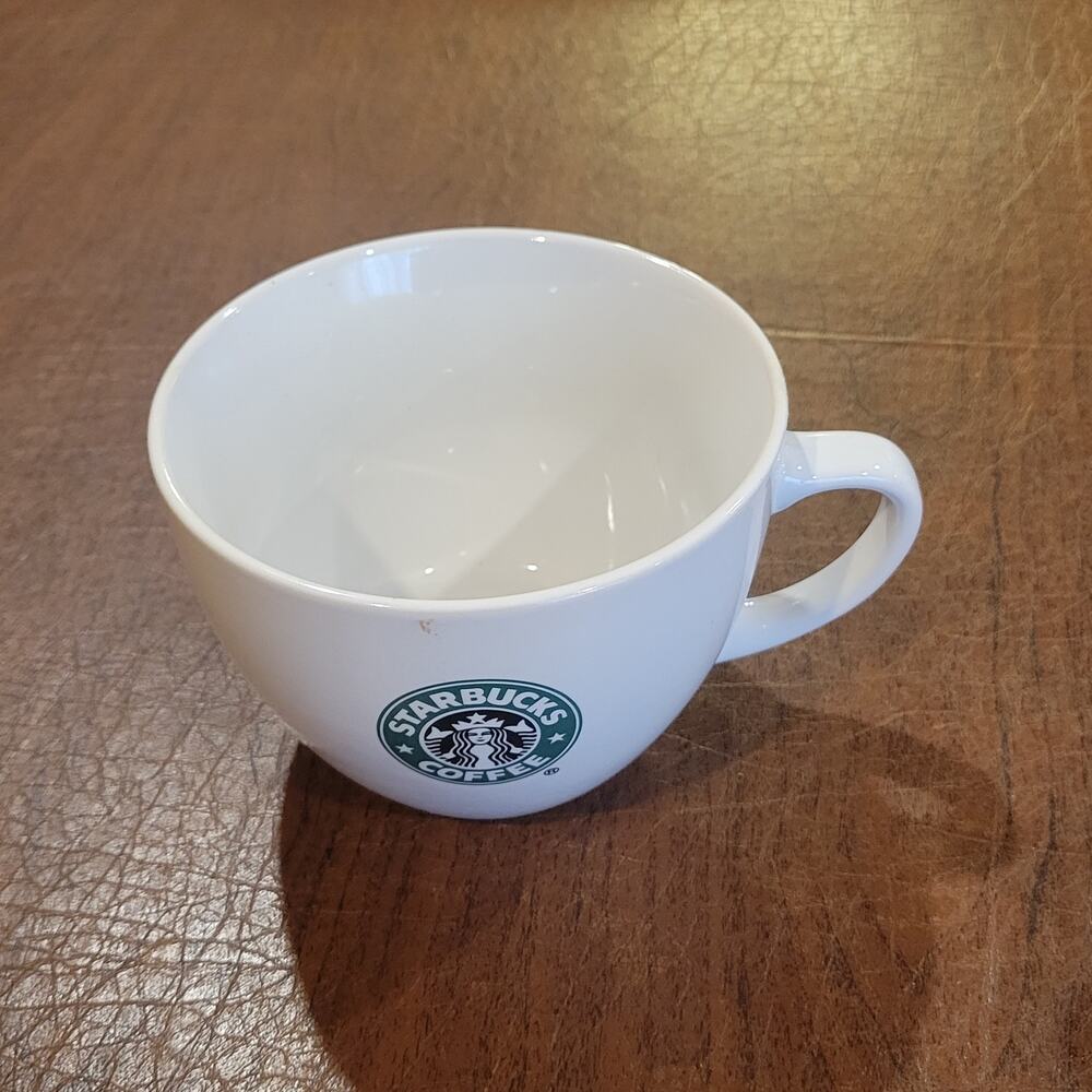 Vintage 2007 Starbucks Oversized Coffee Mug Mermaid Siren Logo White 18oz Wide
